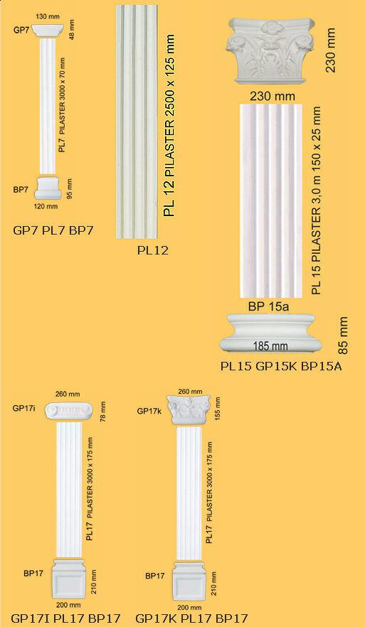 Pilastry - głowice pilastrów, bazy pilastrów